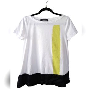 Ozai N Ku Black White And Bright Yellow Tee sz S